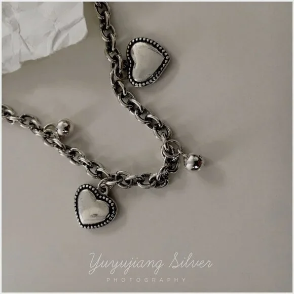 #NEW 925 Sterling Silver Vintage Heart Bead Bracelet - Picture 11 of 11